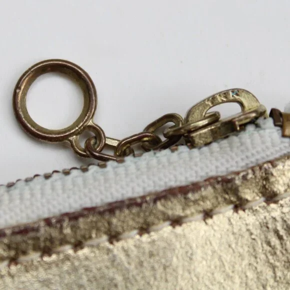 Vintage 70s/80s Gold Metallic Leather Slim Makeup Clutch Bag Wallet - Picture 6 of 6